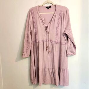 Frye Lavender Boho Peasant Dress XL A-Line Tiered Lace-Trim Tunic